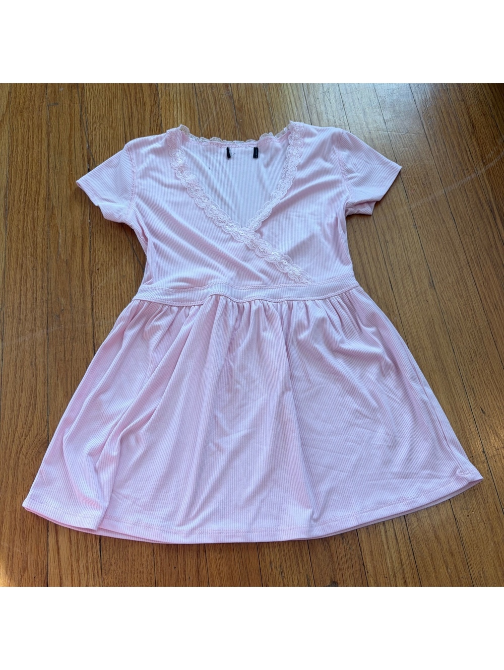 Y2K light pink babydoll lace top